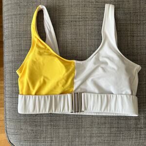 Two-Tone Yellow White Colorblock Bikini Top Belt Detail Clasp Size M Medium